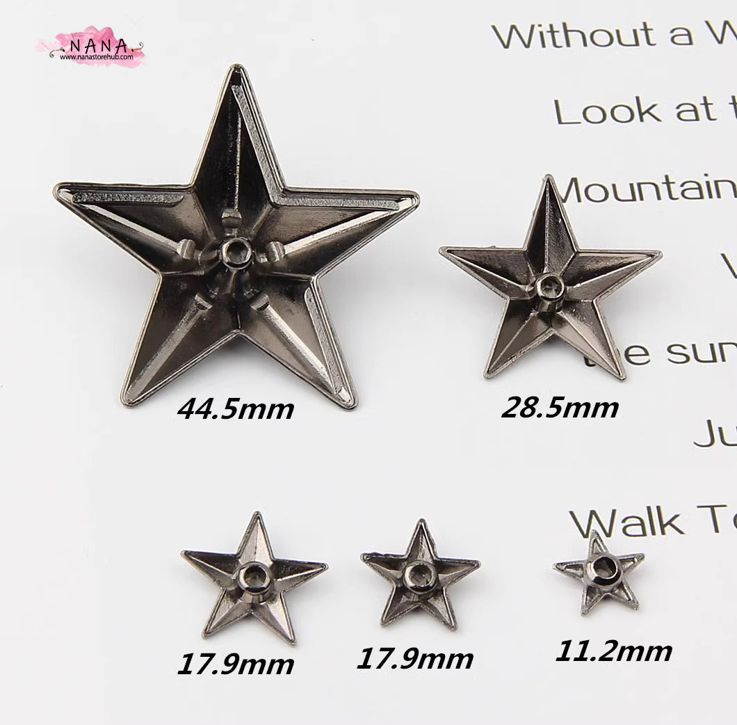 PACK of 5 Metal Gold Stars Rivets Studs Leather Studs Leather Craft Decorative Rivet, M-265