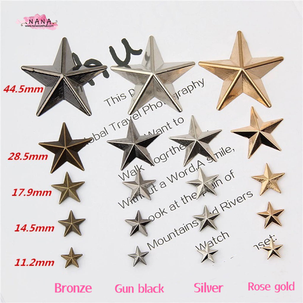 PACK of 5 Metal Gold Stars Rivets Studs Leather Studs Leather Craft Decorative Rivet, M-265