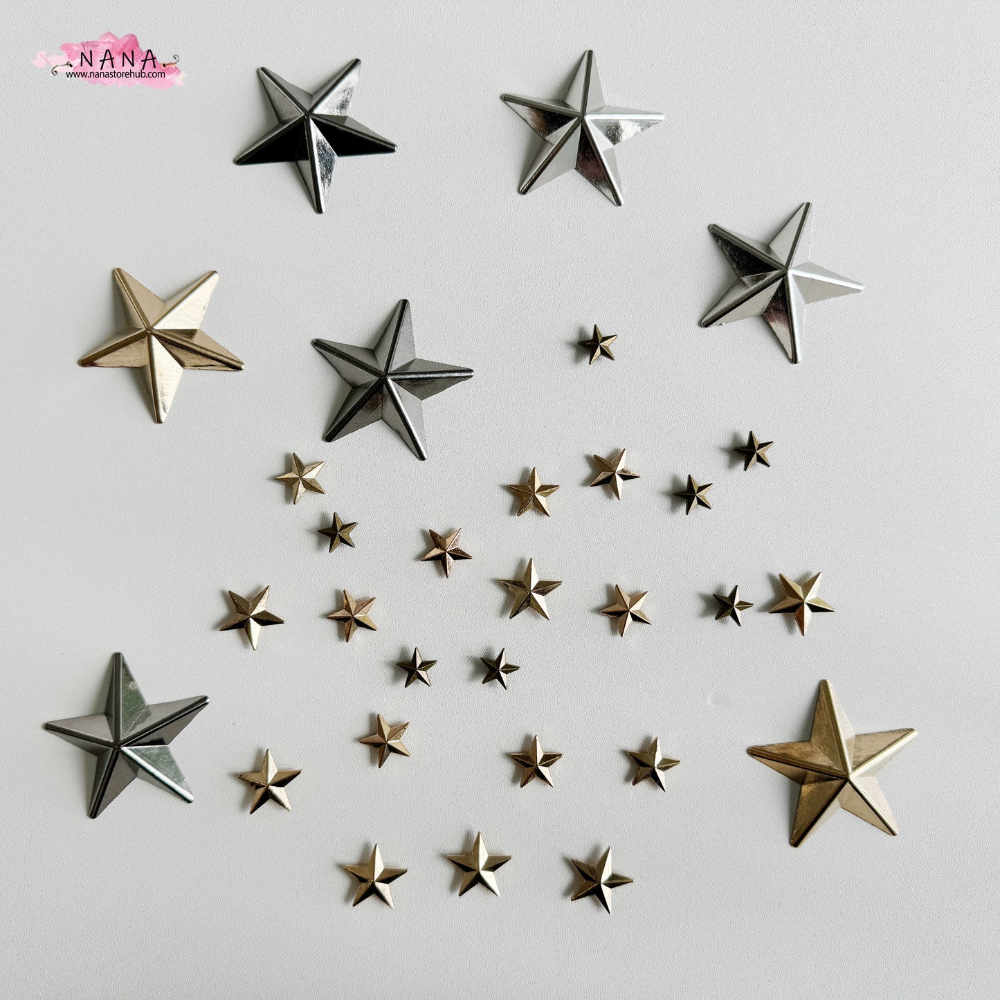 PACK of 5 Metal Gold Stars Rivets Studs Leather Studs Leather Craft Decorative Rivet, M-265