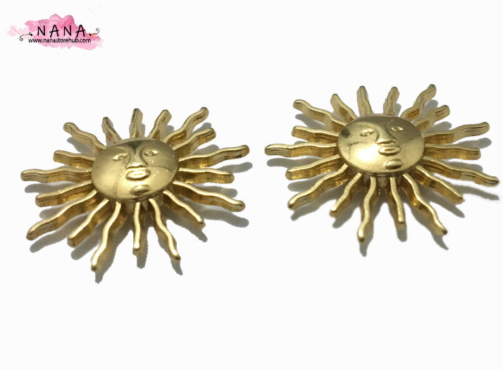 PACK of 100 Metal Gold Sun face star Rivets Studs Leather Studs Leather Craft Decorative Rivet, M-327