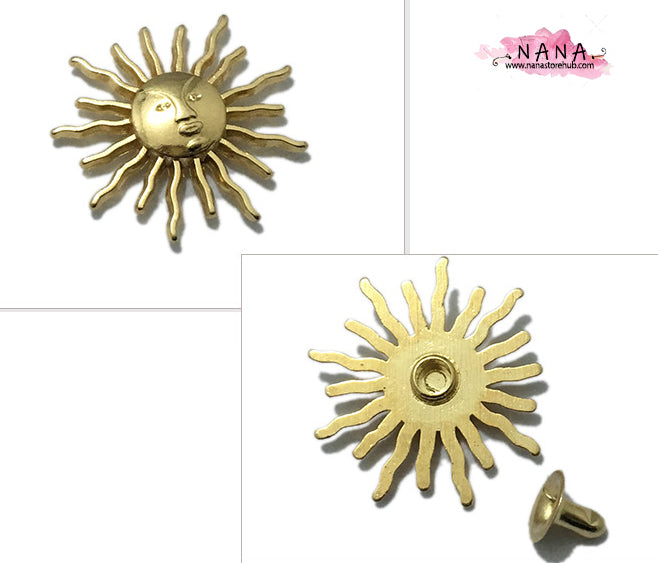 PACK of 100 Metal Gold Sun face star Rivets Studs Leather Studs Leather Craft Decorative Rivet, M-327