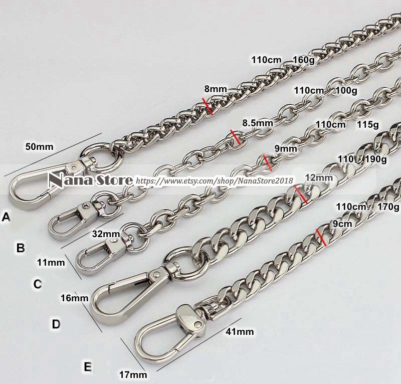 Silver High Quality Purse Chain, Metal Shoulder Handbag Strap, Replacement Handle Chain, Metal Crossbody Bag Chain Strap,JD-1110