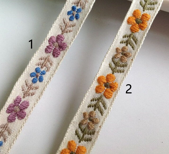 2 Color, 2/5 Inch Wide Flower Jacquard Ribbon Geometric Woven Trim Border Embroidered Ribbon Sewing Trim Craft Ribbon Jacquard ,JD-1243