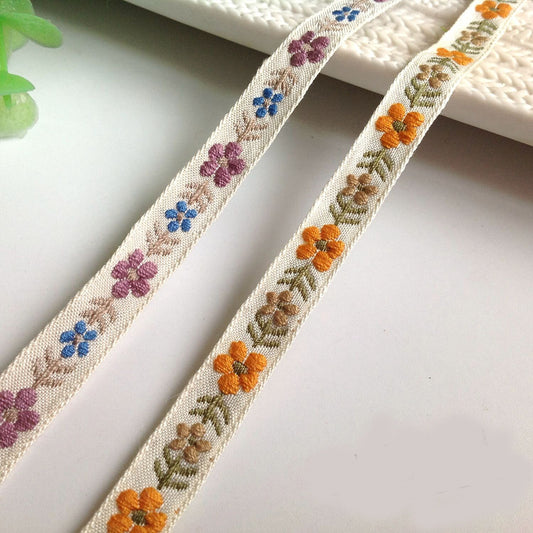 2 Color, 2/5 Inch Wide Flower Jacquard Ribbon Geometric Woven Trim Border Embroidered Ribbon Sewing Trim Craft Ribbon Jacquard ,JD-1243