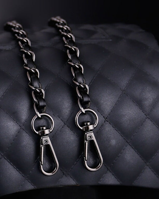 8mm Gun black Plated High Quality Purse Chain,Alloy and Leather, Metal Shoulder Handbag Strap,Bag Strap, Bag Accessories, Detachable,JD-1549