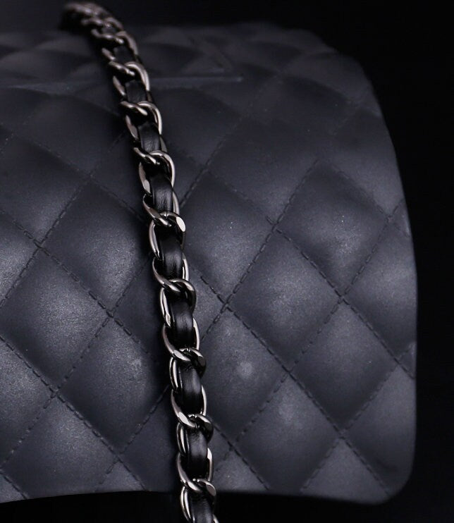 8mm Gun black Plated High Quality Purse Chain,Alloy and Leather, Metal Shoulder Handbag Strap,Bag Strap, Bag Accessories, Detachable,JD-1549