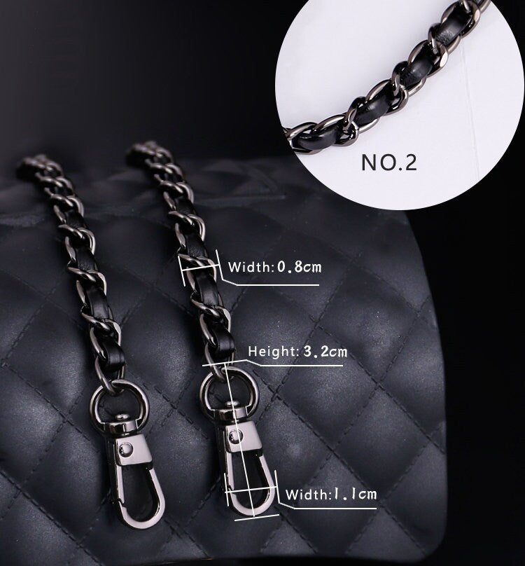 8mm Gun black Plated High Quality Purse Chain,Alloy and Leather, Metal Shoulder Handbag Strap,Bag Strap, Bag Accessories, Detachable,JD-1549