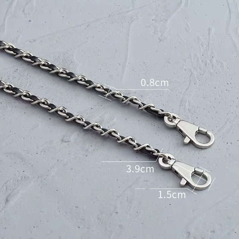 6 Color,8mm 24K Silver Plated High Quality Purse Chain,Copper and Leather, Metal Shoulder Handbag Strap,Bag Strap, Bag Accessories, JD-1661