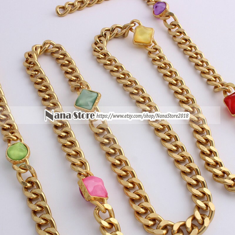 11mm Glass Drill Gold High Quality Purse Chain,Alloy and Glass Drill, Metal Shoulder Handbag Strap,Bag Strap, Bag Accessories, JD-1728