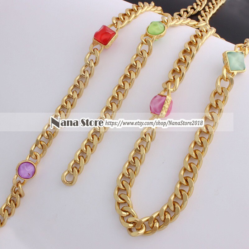 11mm Glass Drill Gold High Quality Purse Chain,Alloy and Glass Drill, Metal Shoulder Handbag Strap,Bag Strap, Bag Accessories, JD-1728