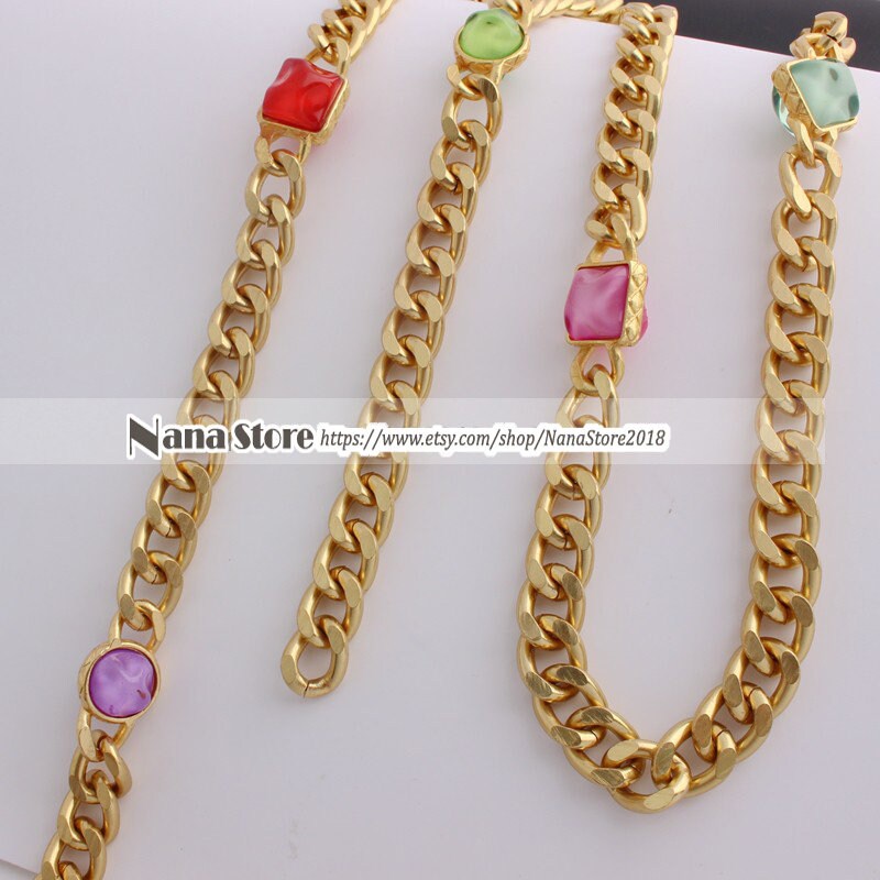 11mm Glass Drill Gold High Quality Purse Chain,Alloy and Glass Drill, Metal Shoulder Handbag Strap,Bag Strap, Bag Accessories, JD-1728