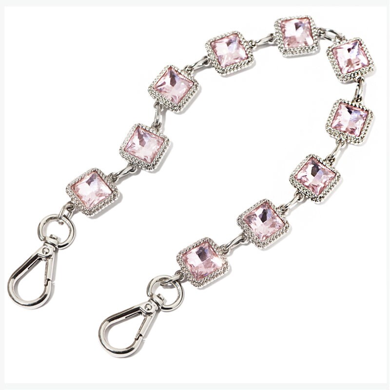 18MM Pink Glass Drill  High Quality Purse Chain,Alloy and Glass Drill, Metal Shoulder Handbag Strap,Bag Strap, Bag Accessories, JD-1980