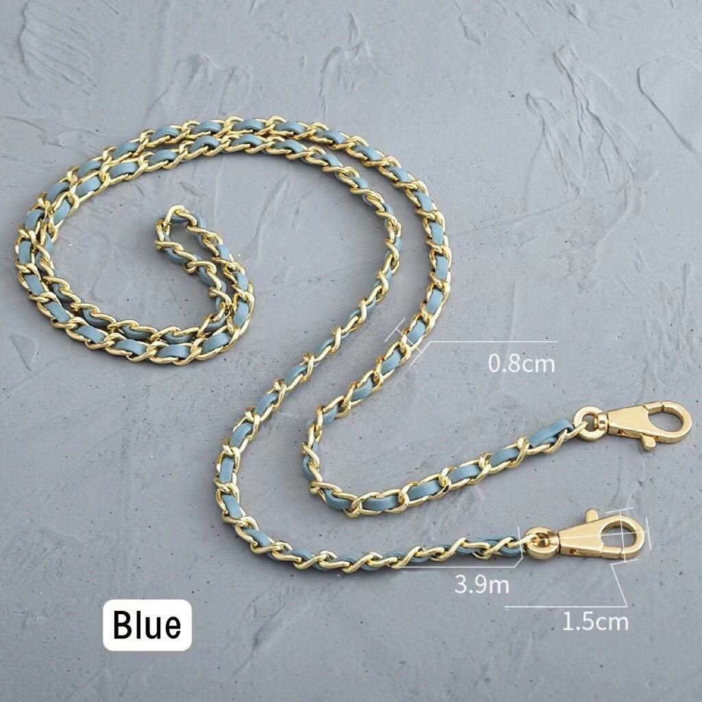 7 Color,8mm 24K Gold Plated High Quality Purse Chain,Copper and Leather, Metal Shoulder Handbag Strap,Bag Strap, Bag Accessories, JD-1618