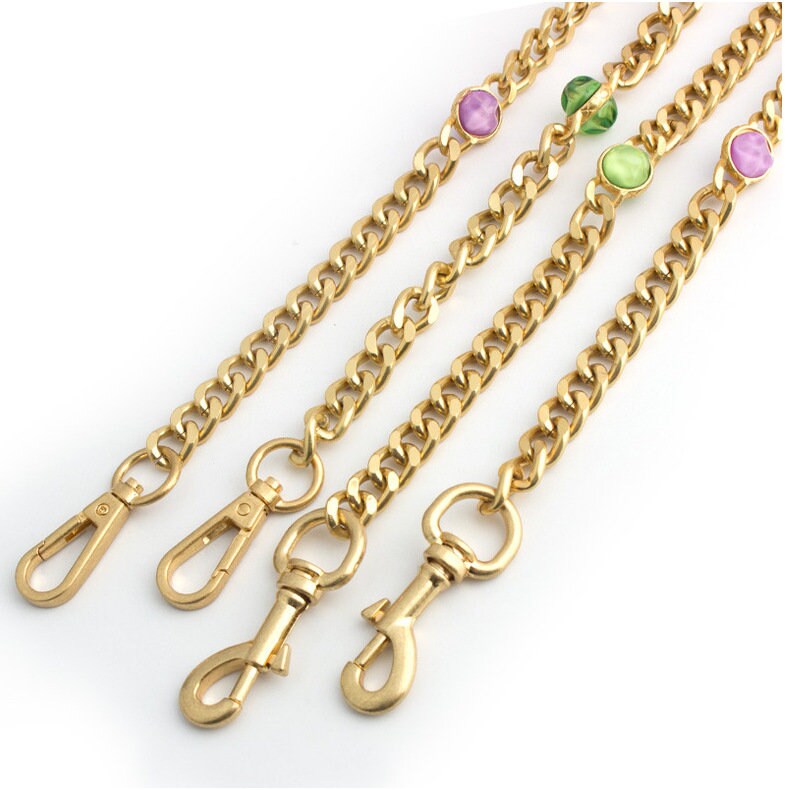 11mm Satin Gold High Quality Purse Chain,Alloy and Glass Drill, Metal Shoulder Handbag Strap,Bag Strap, Bag Accessories, JD-2382