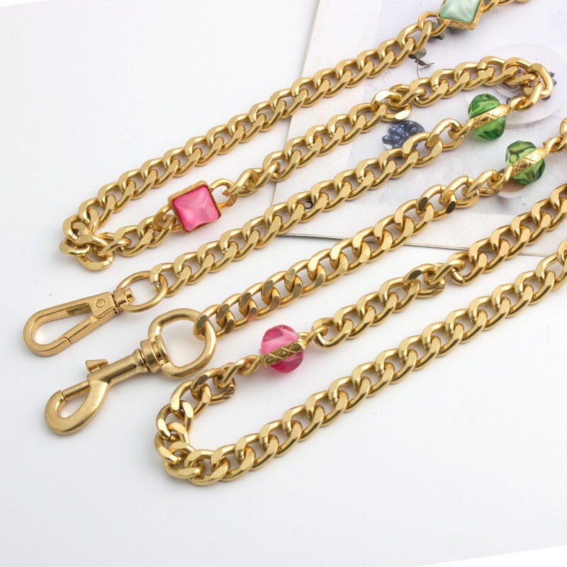 11mm Satin Gold High Quality Purse Chain,Alloy and Glass Drill, Metal Shoulder Handbag Strap,Bag Strap, Bag Accessories, JD-2382