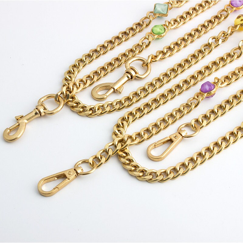 11mm Satin Gold High Quality Purse Chain,Alloy and Glass Drill, Metal Shoulder Handbag Strap,Bag Strap, Bag Accessories, JD-2382