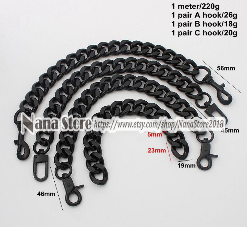 19mm Black High Quality Purse Chain Strap,Alloy and Iron,Metal Shoulder Handbag Strap,Purse Replacement Chains,bag accessories, JD-2375